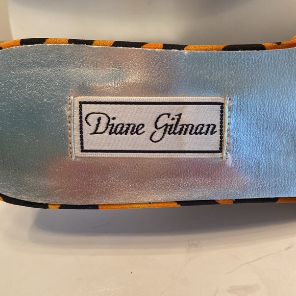 Diane Gilman leopard orange black sequin square toe chunky block heel slides - Picture 14 of 16